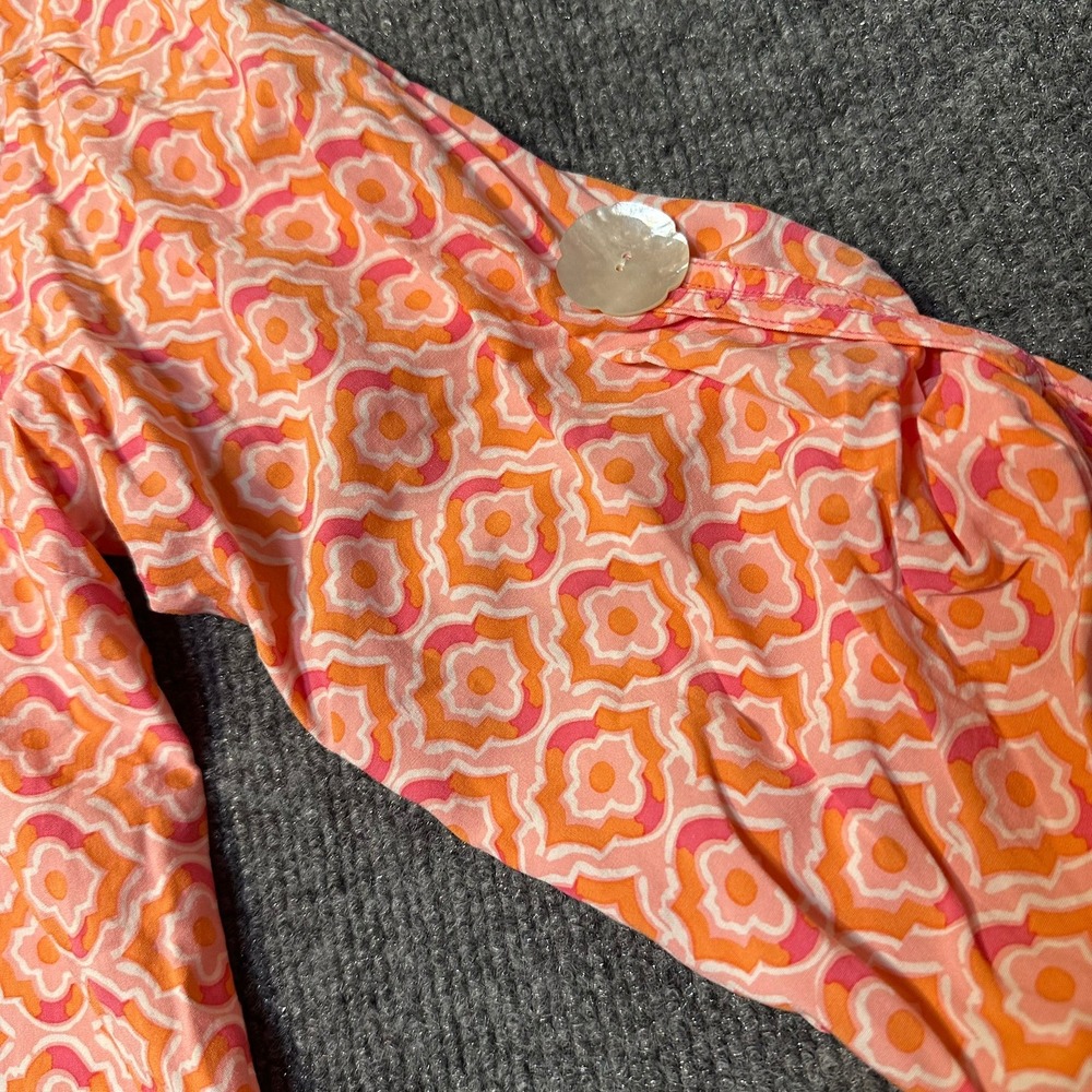 Walker & Wade Orange Pink Geometric Tunic Dress Roll Tab Sleeve Womens Large - Picture 2 of 10